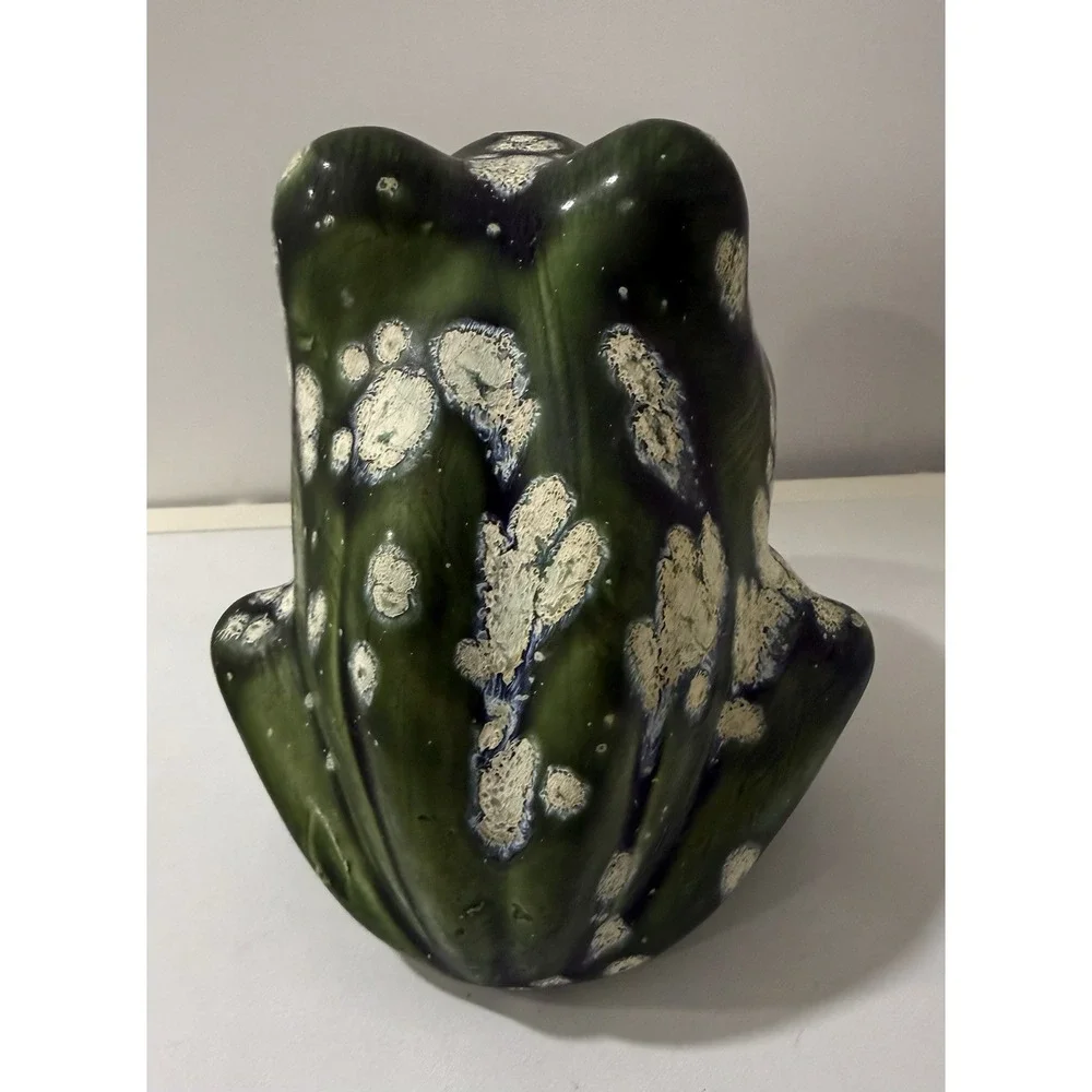 Vintage 1970s Handmade Ceramic Green Speckled Frog Kitchen Sponge Holder